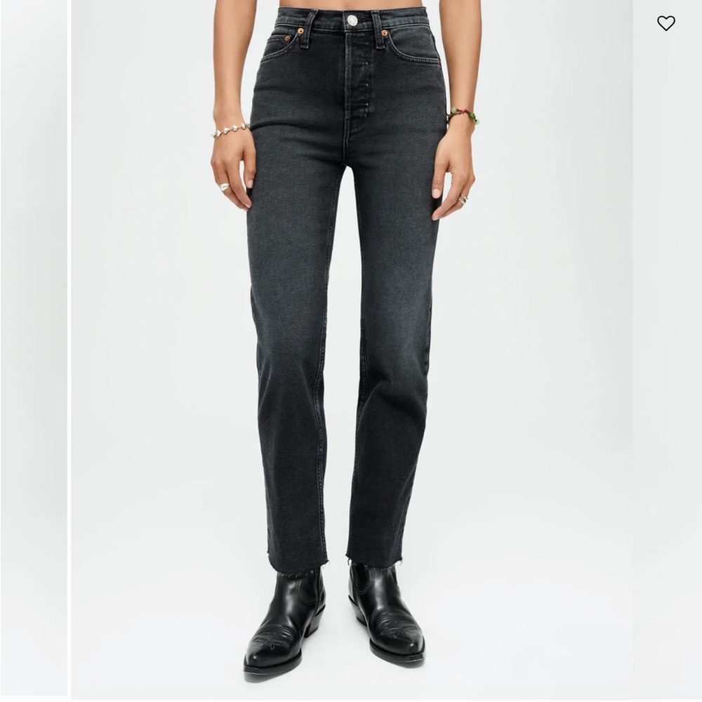 Redone 70s comfort stretch high rise stovepipe jeans black 24